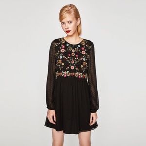 Zara Trafaluc Black Dress Embroidered Floral New